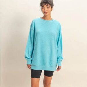 NEW Double Zero Oversized Crewneck Casual Sweatshirt Sky Blue size Large